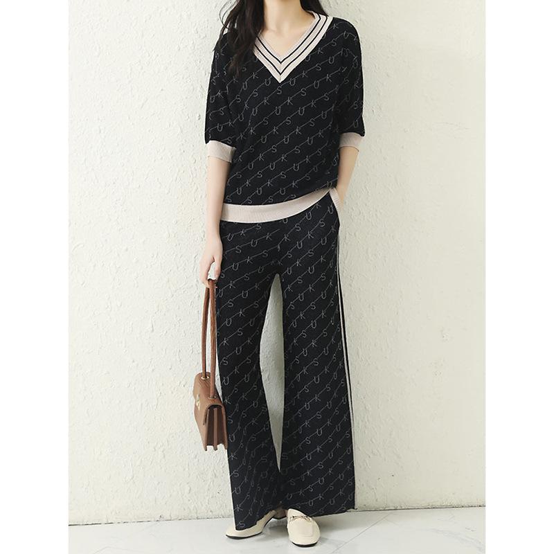 ニット レディース 阔腿裤 セットアップ 接触冷感 半袖 スポーツウェア 部屋着 リラックス イージーパンツ 春夏