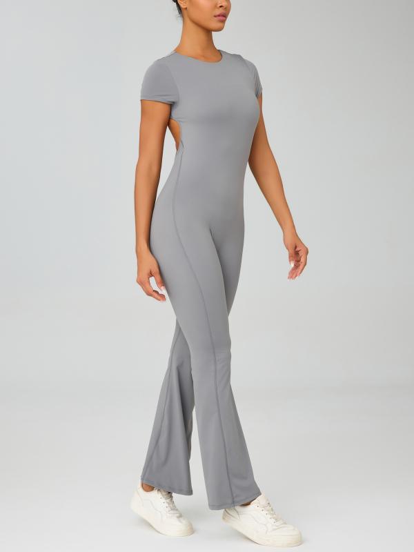 ヨガウェア レディース セットアップ 露背 半袖 ピーチヒップ スリムフィット トレーニングウェア スポ..