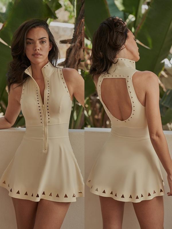 テニスウェア レディース 上下セット スポーツウェア ヨガウェア 2点セット ノースリーブ ミニワンピース スパッツ タイト 吸湿速乾 ストレッチ 伸縮性 体型カバー 黒 白 春夏