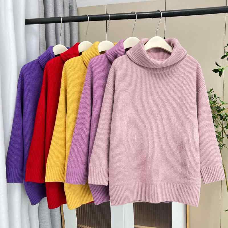 ニット レディース 大きいサイズ 高 качество 高領 通勤 厚手 長袖 プルオーバー トップス ピンク系 レ..