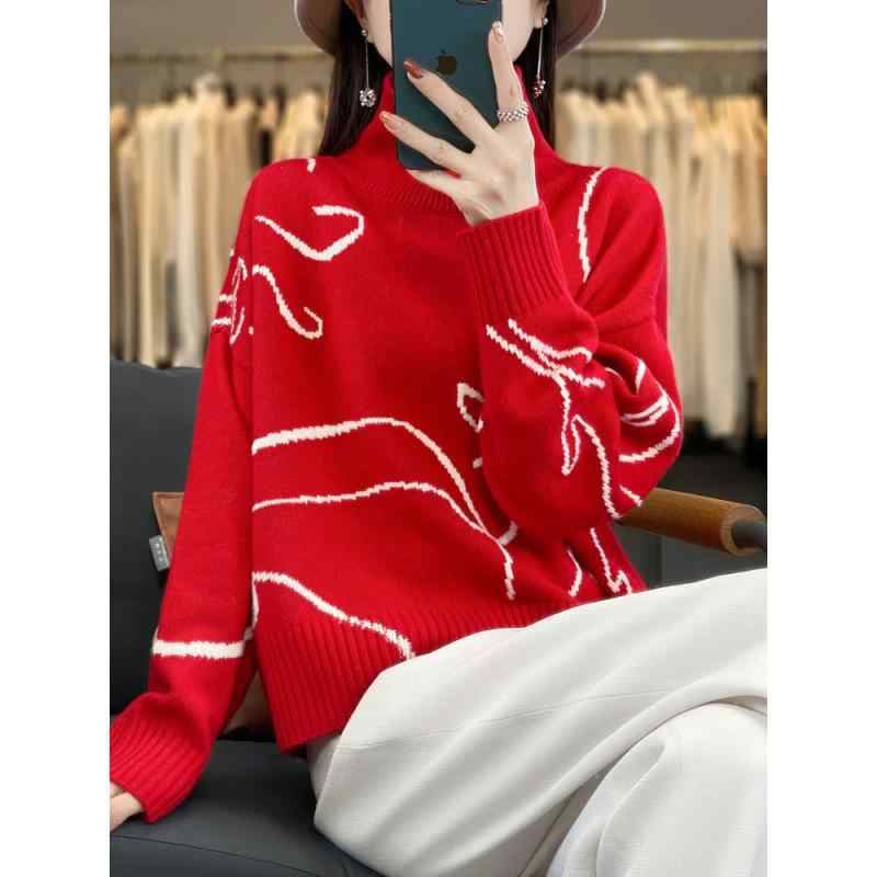 ニット・セーター レディース 赤色 秋冬 トップス プルオーバー 普段使い かわいい 干支 辰年 ドラゴン..
