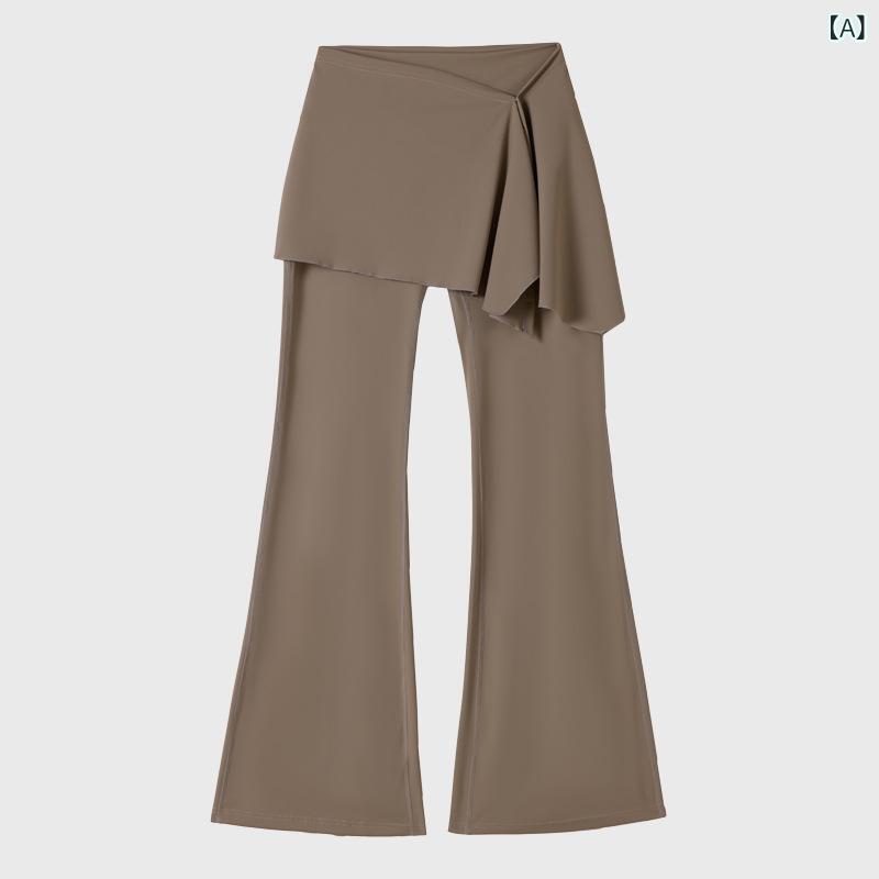 ヨガパンツ レディース スカート付き レギンス スパッツ スポーツウェア セットアップ トレーニングウェア 接触冷感 吸湿速乾 ストレッチ 高身長 股上深め ミルクティー ベージュ系