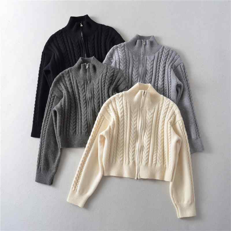 ニット カーディガン レディース 秋冬 高 neck 長袖 ショート丈 ケーブル編み 粘胶 繊維 ゆったり 普段..