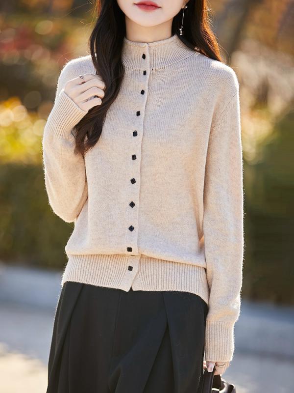 ニットカーディガン レディース 秋冬 高襟 無地 ゆったり トップス 暖かい 羽織もの 長袖 普段使い 通..