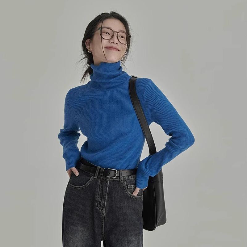 ニット レディース タートルネック ブルー ブラック ピンク系 秋冬 あったか 伸縮性 スリム 超短丈 おしゃれ かわいい 普段使い 通勤