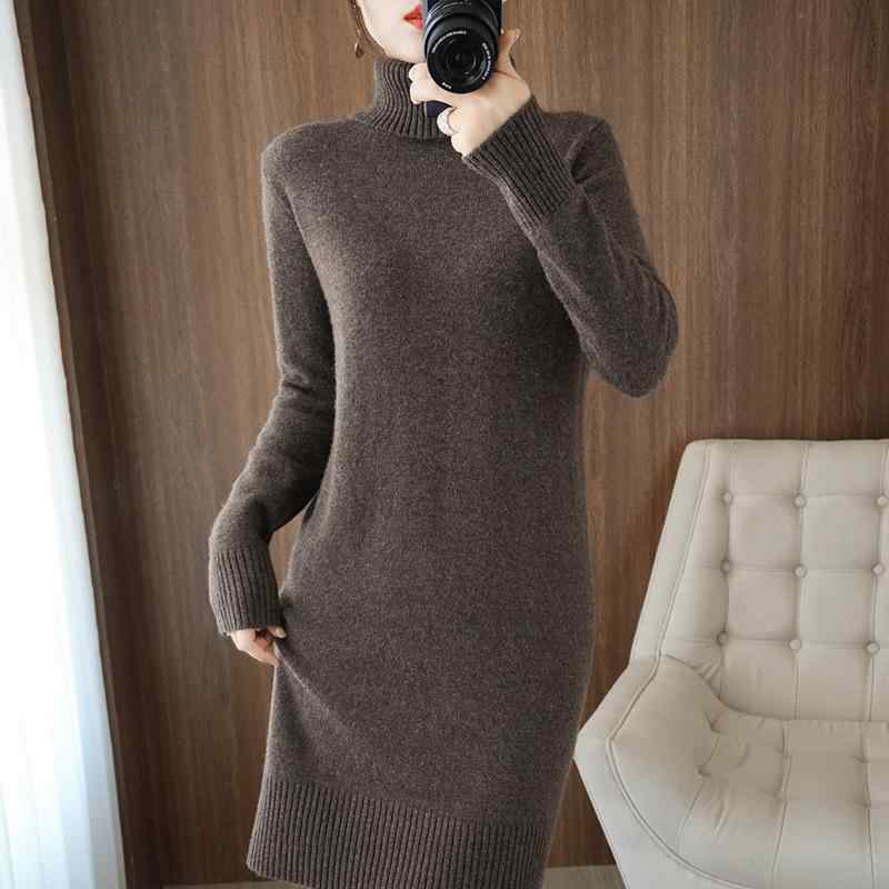 ニット レディース 長袖 タートルネック 黒 トップス チュニック丈 セーター ゆったり 伸縮性 無地 き..