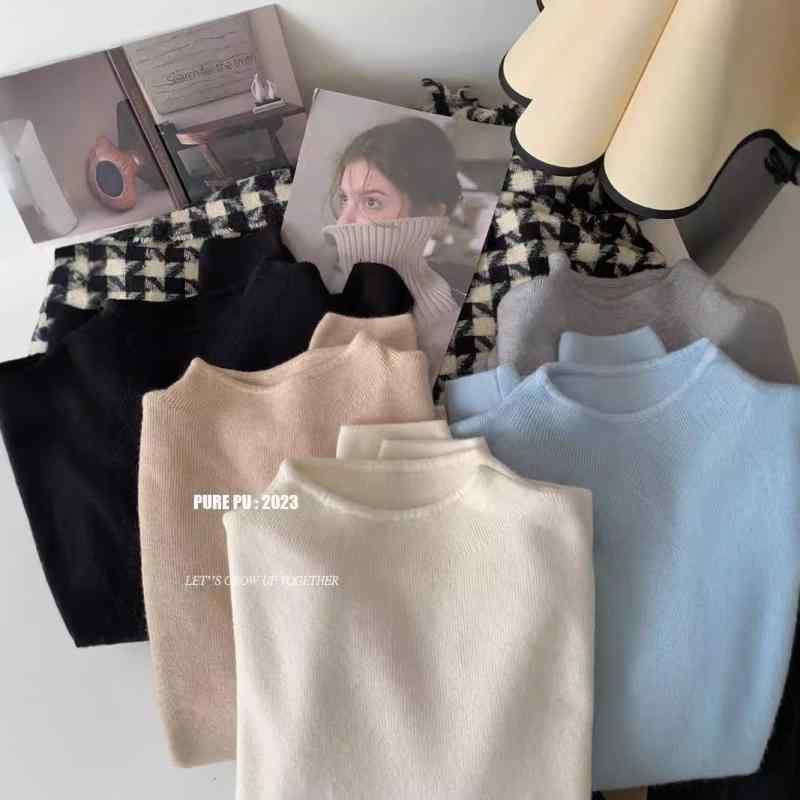 ニット レディース ビール襟 ハーフハイネック 長袖 トップス インナー 無地 スリムフィット ミディア..