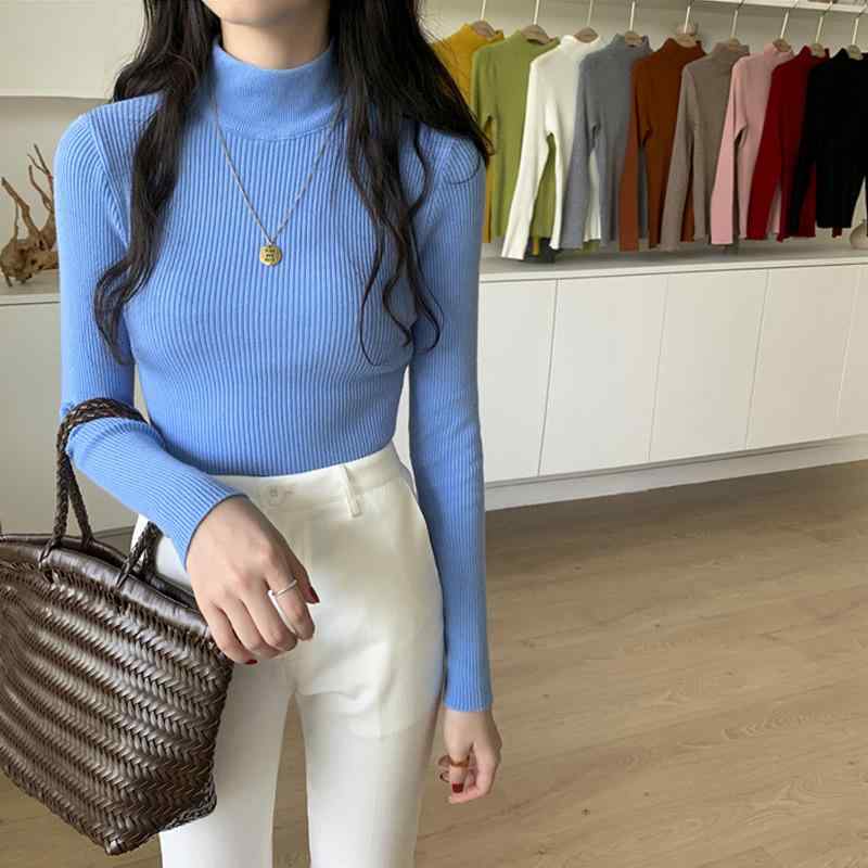 ニット レディース トップス ハーフネック 長袖 カットソー 韓国風 プルオーバー 薄手 綿混紡 秋 ホワ..