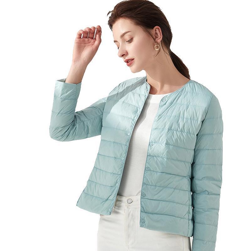 ダウンジャケット レディース 薄手 ショート丈 Vネック 長袖 羽織り アウター 通勤 きれいめ カジュアル コンパクト 軽量 秋冬 ホワイ..