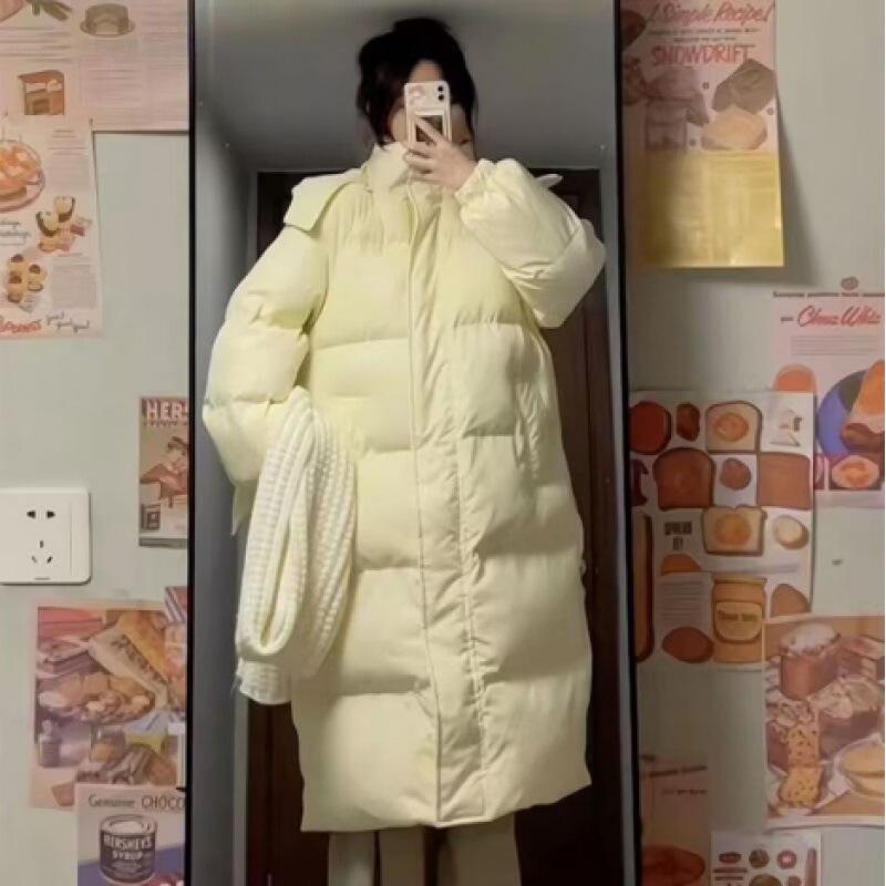 ダウンジャケット レディース ミドル丈 秋冬 中綿 コート アウター 厚手 ひざ丈 立襟 ポリエステル ホワイト ブラック ストリート カジ..