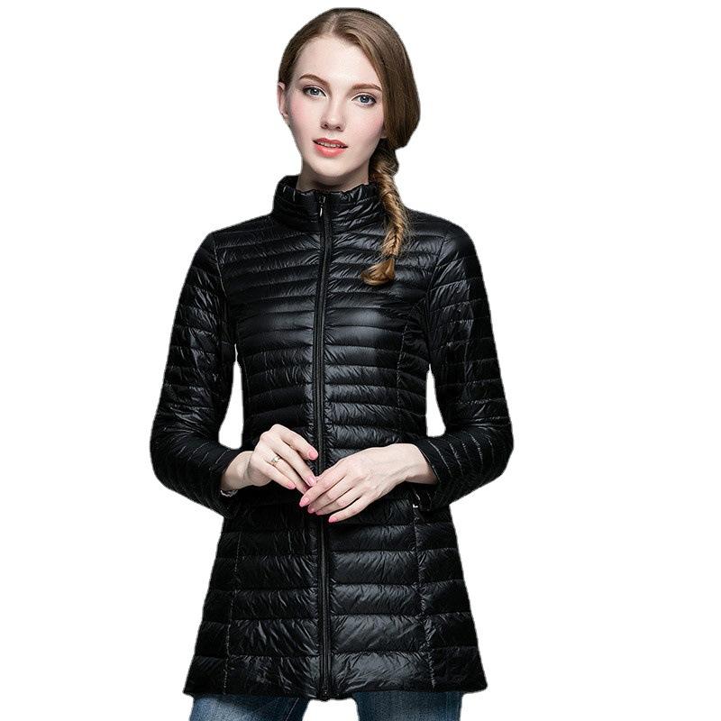 羽绒服 レディース ライトダウン 秋冬 薄手 スリム ミドル丈 立襟 カジュアル アウター ジャンパー ポ..