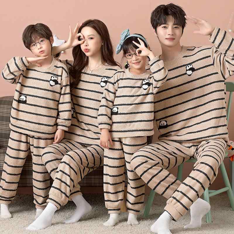 パジャマ レディース メンズ キッズ 子供 秋冬 フランネル ストライプ セットアップ 家族 親子 ペアル..