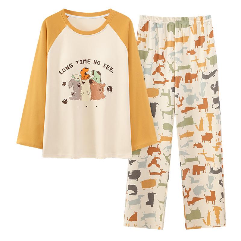 パジャマ レディース 長袖 長ズボン 春秋 ラウンドネック プルオーバー かわいい ルームウェア 上下セ..