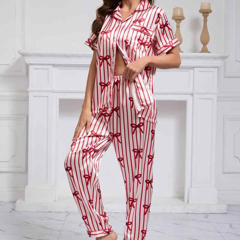パジャマ レディース 春夏秋 上下セット ストライプ柄 ルームウェア 寝間着 部屋着 半袖 長ズボン ポリエステル かわいい 快適 薄手 襟付き 開襟 前開き 普段使い ホテル
