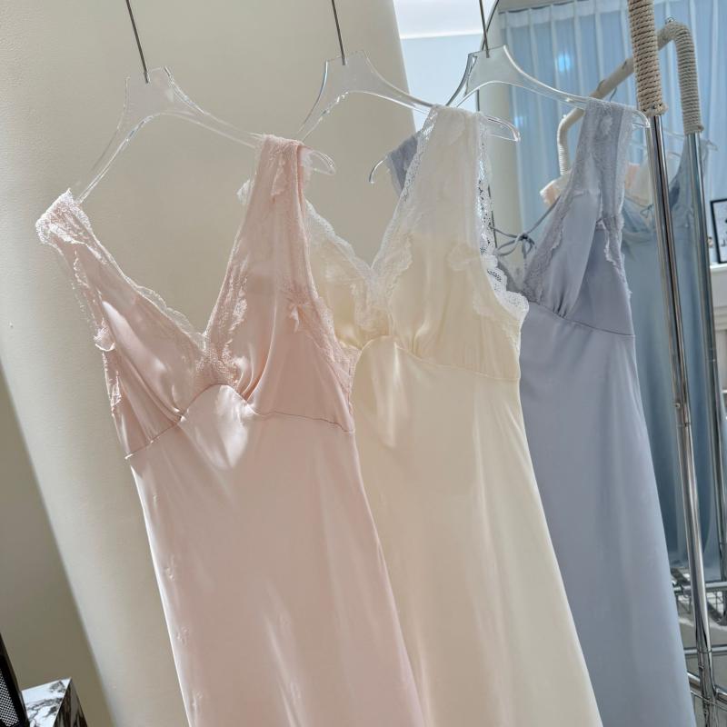 ワンピース レディース 接触冷感 ノースリーブ Vネック 薄手 ルームウェア 部屋着 寝巻き かわいい 春夏 ピンク系 ブルー系 ホワイト