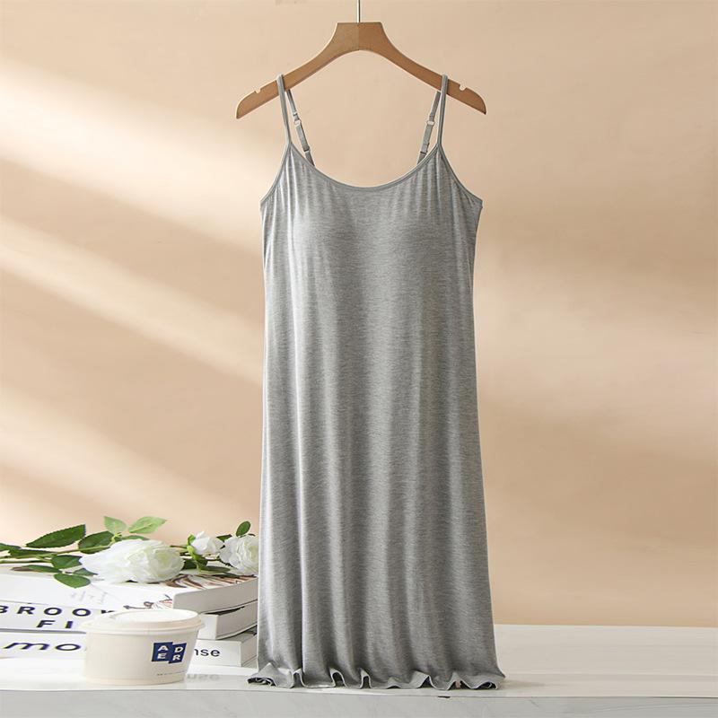 ワンピース レディース 部屋着 接触冷感 吊り紐 スリップドレス 無地 ミディ丈 黒 麻 リラックス ウェア