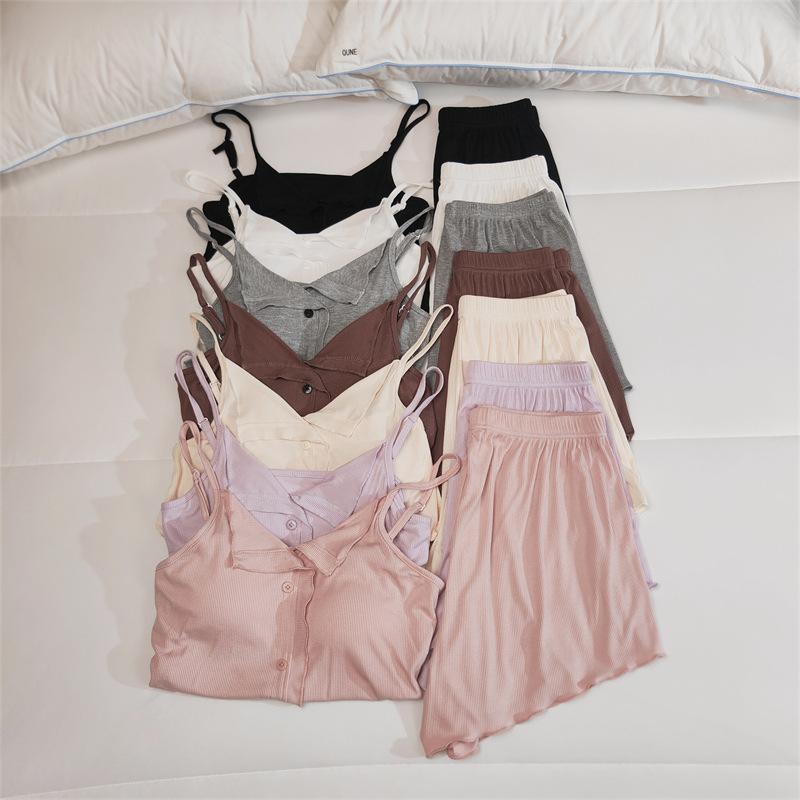 パジャマ レディース ルームウェア 上下セット モダール キャミソール ショートパンツ 胸パッド付き Vネック 薄手 接触冷感 部屋着 リラックス ウェア 春夏