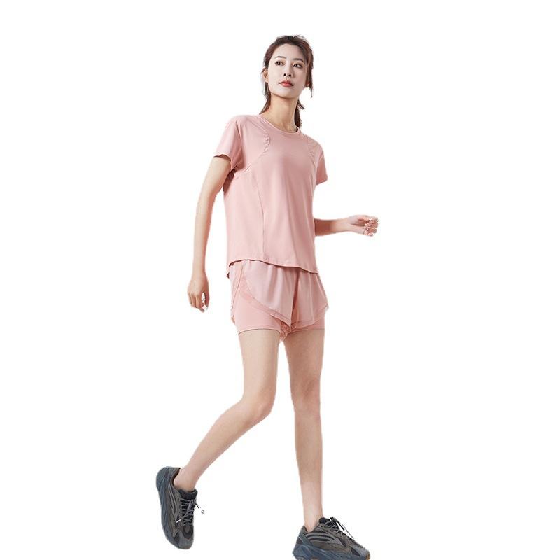 ヨガウェア レディース セットアップ 半袖ショートパンツ スポーツウェア 2点セット 吸湿速乾 ルームウェア 普段使い 運動着 接触冷感 ポリエステル