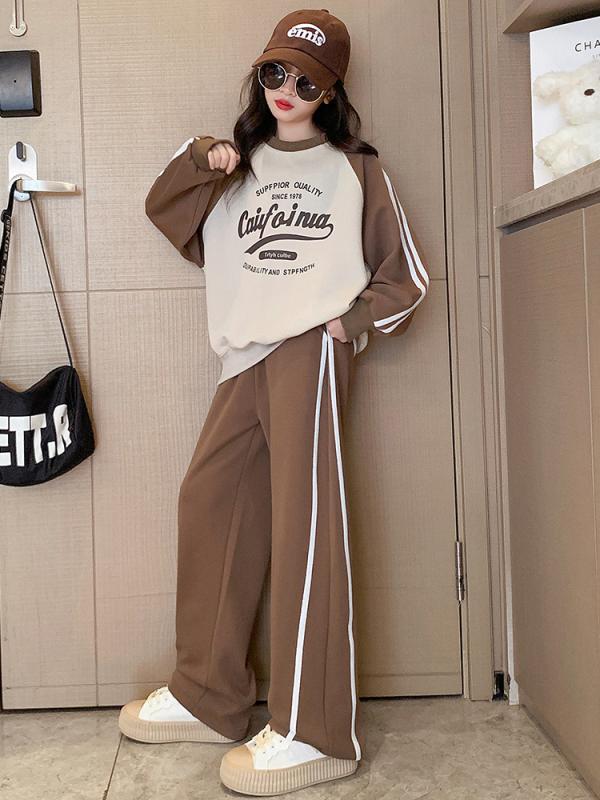 子供用ジャージ 上下セット ガールズ 秋冬 スポーツウェア 女の子 ゆったり スウェット トレーナー ワイドレッグパンツ 2点セット 普段着 部屋着