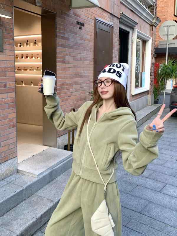 セットアップ レディース スウェット パーカー トップス パンツ ワイドレッグパンツ S M L XL ポリエステル 無地 カジュアル 普段使い 部屋着 リラックス 長袖 長ズボン 浅咖色 深咖色 緑