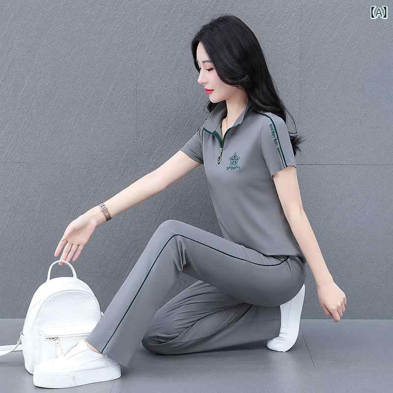 セットアップ レディース 大きいサイズ 部屋着 ルームウェア 半袖 & 長ズボン 2点セット 普段使い ラッキーアイテム 伸縮性 グレー系