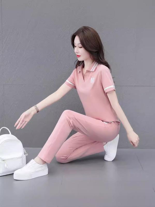 スポーツウェア レディース 春夏 セットアップ 接触冷感 半袖 & 長ズボン 部屋着 ルームウェア 普段使い ドライ 薄手 ブラック ピンク系