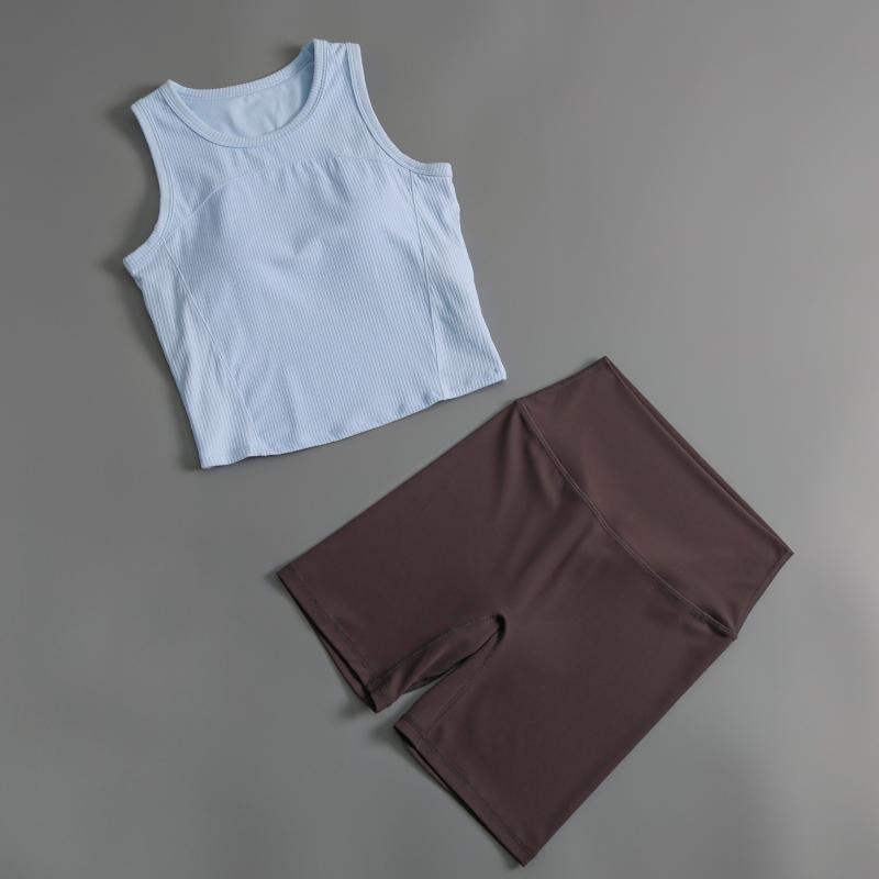 ヨガウェア レディース セットアップ ノースリーブ トップス スポーツブラ カップ付き レギンス スポー..