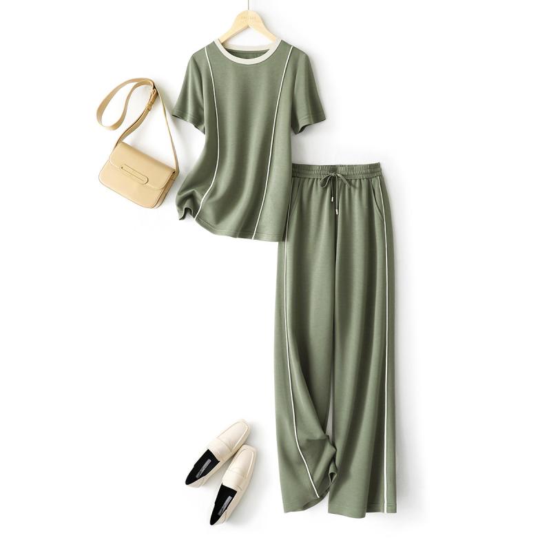 セットアップ レディース 薄手 通気性 快適 運動着 スウェット 半袖 ショート丈 上下セット 緑 M L XL ..