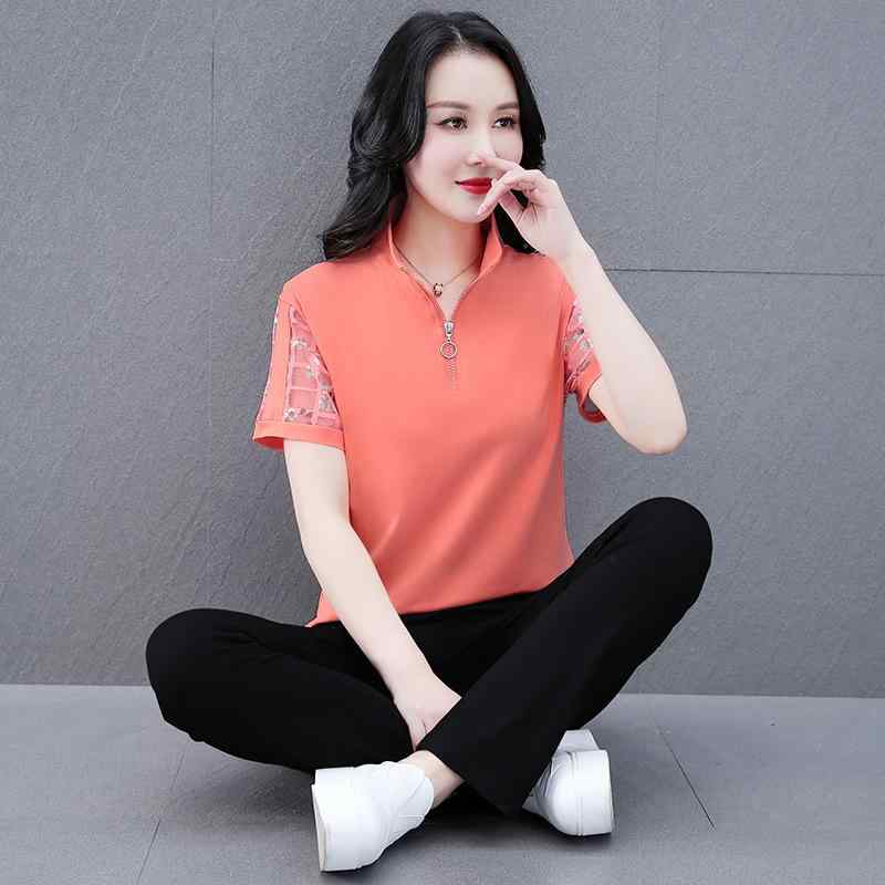 セットアップ レディース 婦人服 コットン 運動着 ジョギング 普段使い リラックスウェア 部屋着 薄手 大きいサイズ 三分袖 長ズボン M L XL 2L 3L 4L ピンク系 ブルー系 オレンジ系