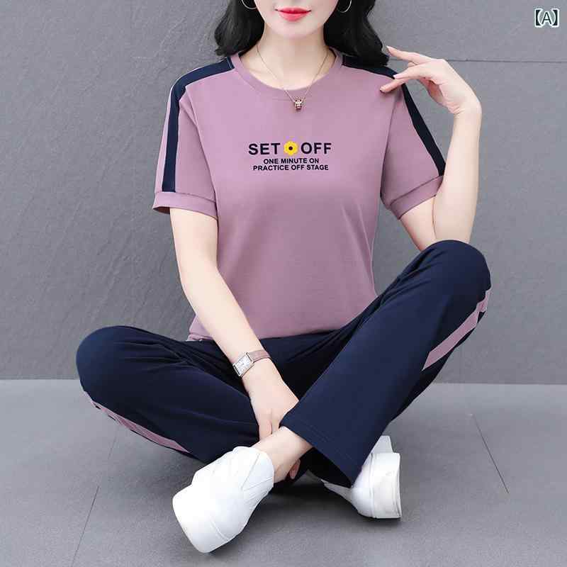 セットアップ レディース 纯棉 コットン 接触冷感 植绒 上下セット 運動着 部屋着 ルームウェア パジャマ 半袖 長ズボン 配色 春夏 秋