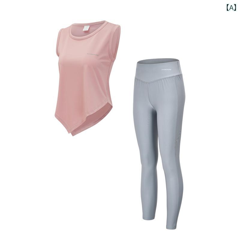 ヨガウェア レディース セットアップ ノースリーブ トップス スポーツ Tシャツ トレーニングウェア レ..