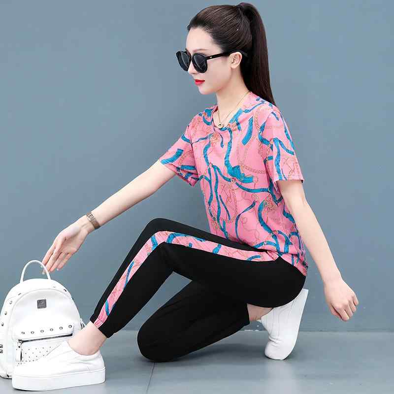 スポーツウェア レディース 半袖 & 長ズボン 2点セット 部屋着 ルームウェア 普段使い 接触冷感 吸湿速乾 薄手 軽量 伸縮性 ジャージ パンツ 上下セット 春夏 秋冬 グレー ピンク ブルー グリーン