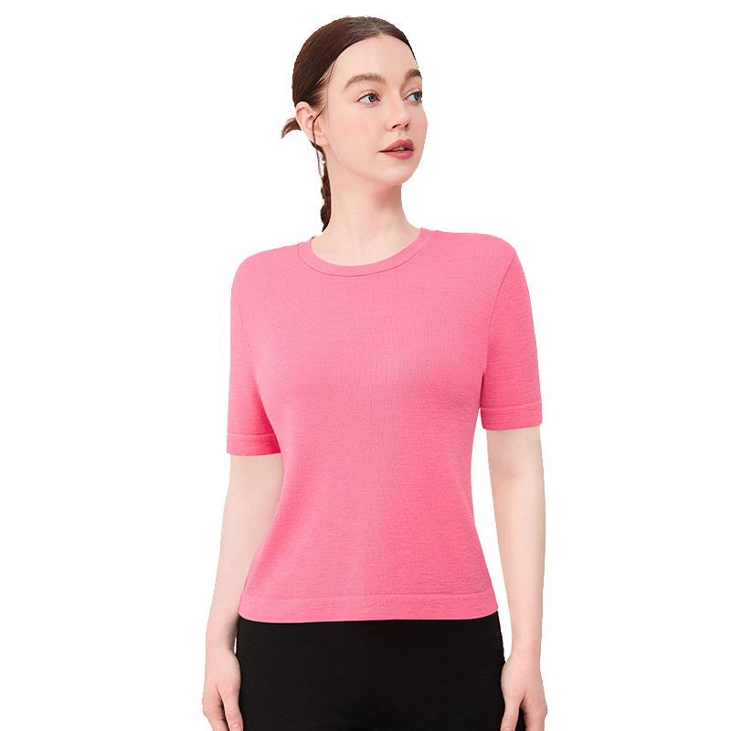 Tシャツ レディース ヨガウェア 薄手メリノウール スポーツトップス 半袖 接触冷感 吸湿速乾 ルームウェア 普段使い 春夏 玫粉色 ブルー 米ホワイト ブラック