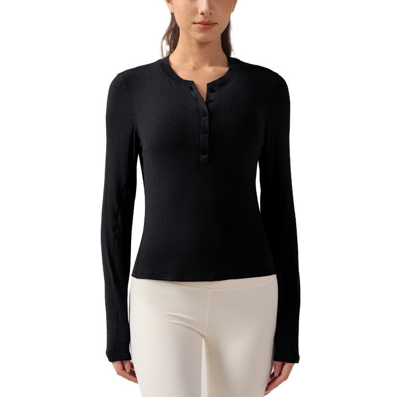 ヨガウェア レディース 長袖Tシャツ ヘンリーネック 吸湿速乾 抗菌 ストレッチ トレーニングウェア スポーツトップス ランニング フィットネス