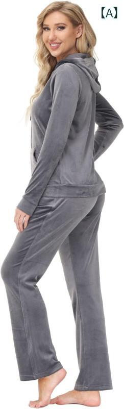 セットアップ レディース 秋冬 パーカー & パンツ 上下セット 2点 快適 普段使い 部屋着 長袖 長ズボン ポリエステル 灰色 カーキ色 黒色 ピンク系 緑色 ワインレッド コーヒー色 紺色 紫色 XS S M L XL 2XL