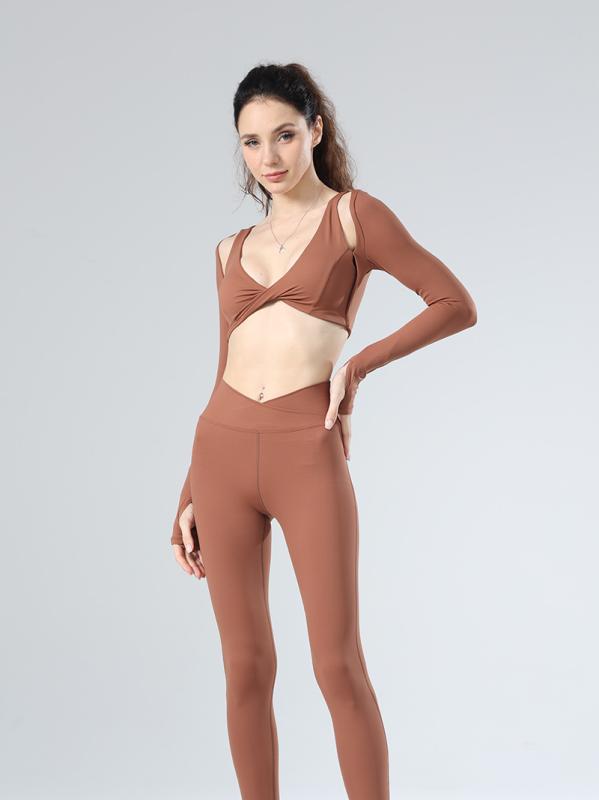 ヨガウェア レディース スポーツトップス 長袖 接触冷感 トレーニングウェア 伸縮性 インナー チョコレートブラウン ブラック オフホワイト2