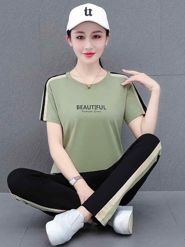 スポーツウェア レディース セットアップ 半袖 & 長ズボン または 7分丈パンツ 綿100% 部屋着 ルームウェア リラックス カジュアル スタイル 春夏