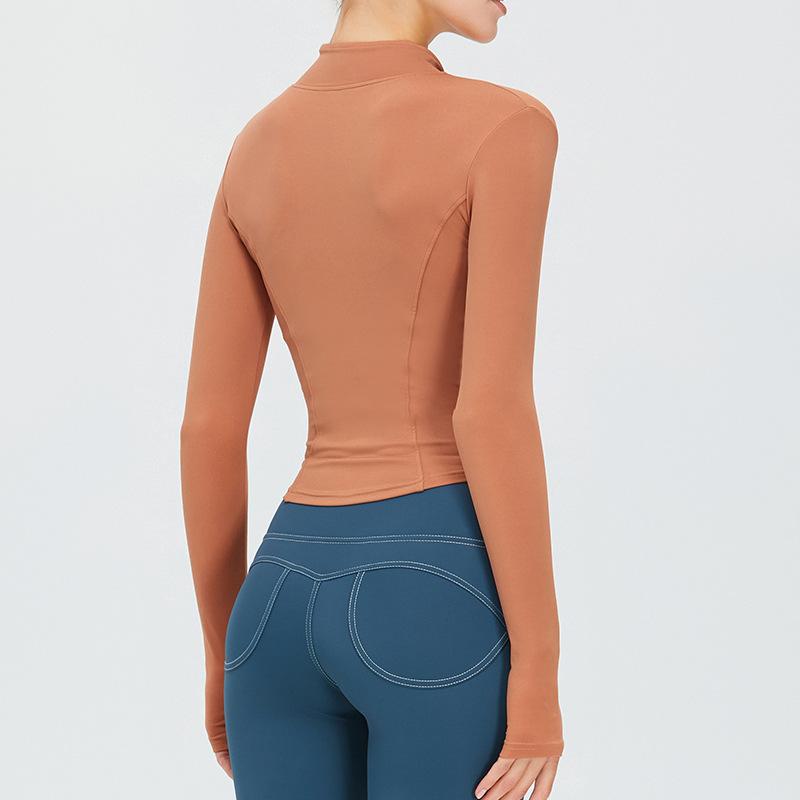 ヨガウェア レディース,スポーツトップス,速乾,高弾性,ジップアップ,長袖,立襟,カーキ色,ブラウン,パープル,ブルー,ピンク,ブラック,グレー,ホワイト,S,M,L,XL,ランニング