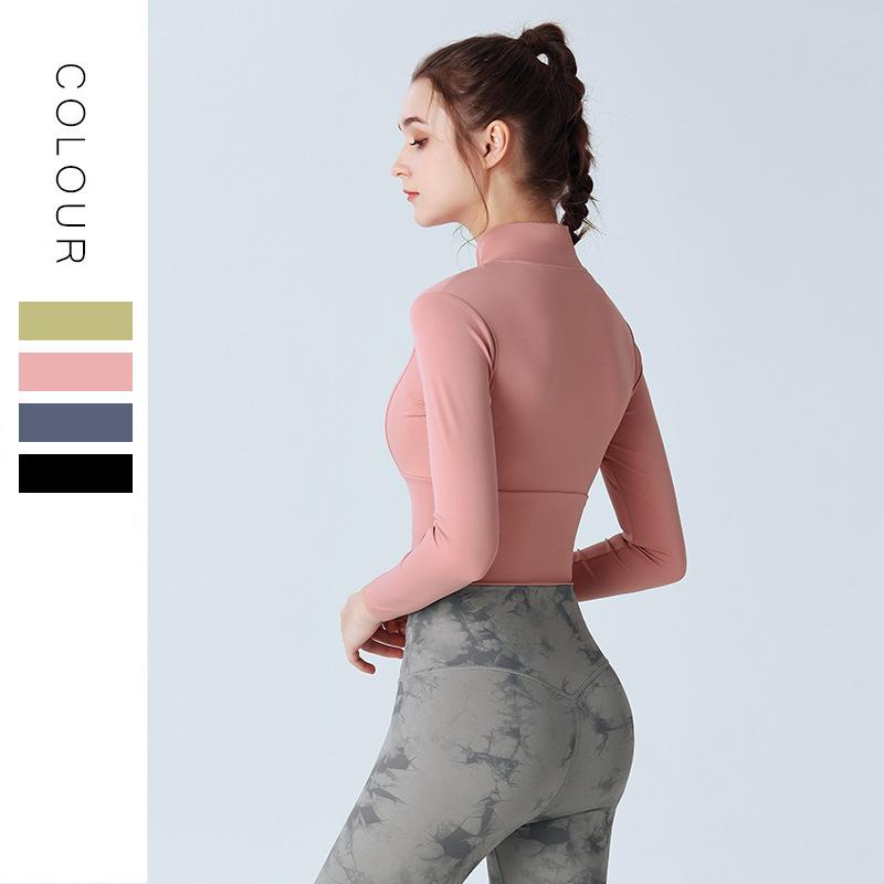 ヨガウェア レディース 長袖ジップアップトップス へそ出し ショート丈 高弾性 吸湿速乾 スポーツ ランニング フィットネス トレーニング ウェア 黒 黄色 ピンク系 青