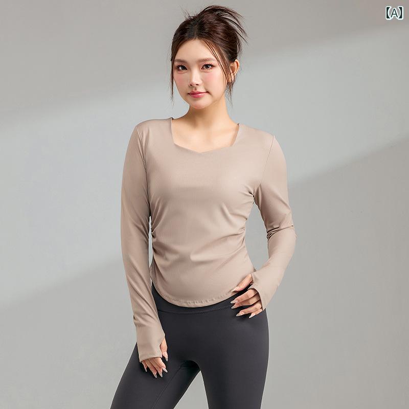 Tシャツ レディース 大きいサイズ 秋 裸感 皺 寄 痩身 ヨガ 長袖 トップス スポーツ ウェア 速乾 カー..