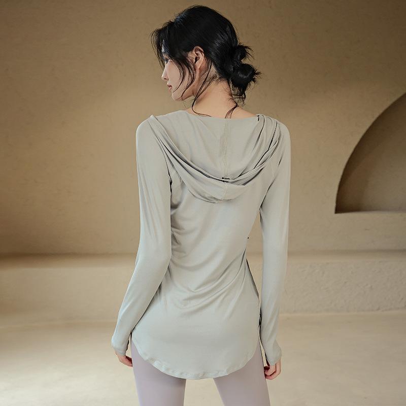 ヨガウェア レディース 大きいサイズ 春夏 トレーニングウェア ランニングウェア スポーツトップス 長袖 薄手 フード付き 遮臀 体型カバー ゆったり 伸縮性 吸湿