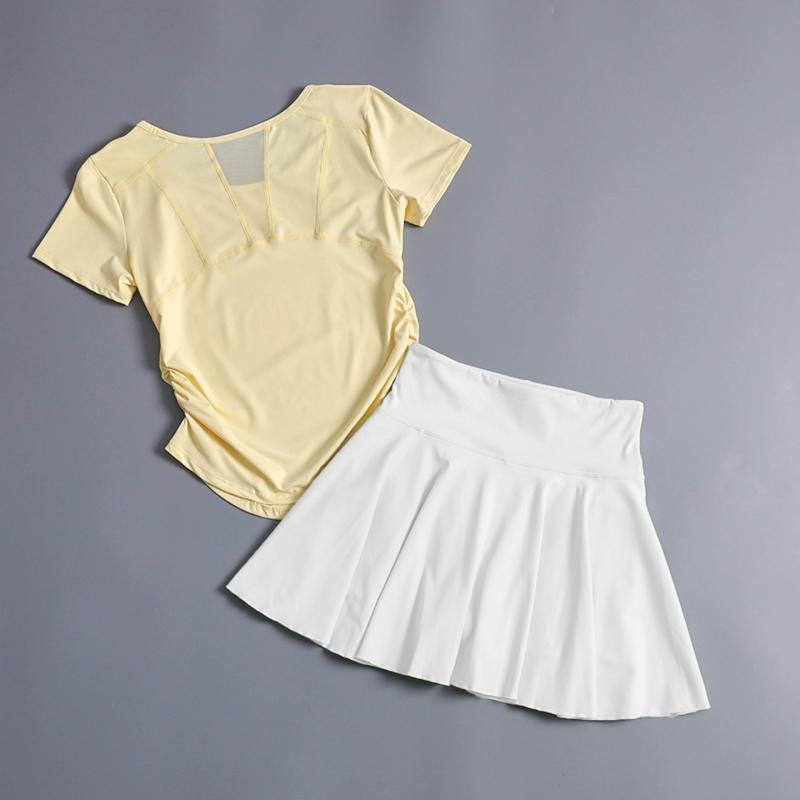 スポーツウェア レディース セットアップ 半袖 Tシャツ スカート スパッツ 上下セット 通気性 速乾性 運動着 ヨガ テニス ランニング ジョギング ウェア ポリエステル