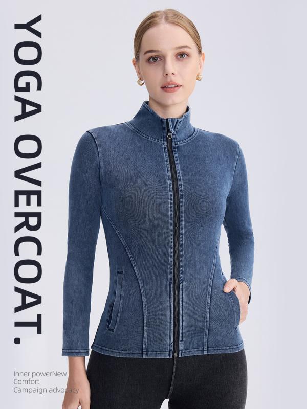 ヨガ レディース デニム 高機能 ジャケット 高弾性 伸縮性 ジム ランニング スポーツウェア アウター ..