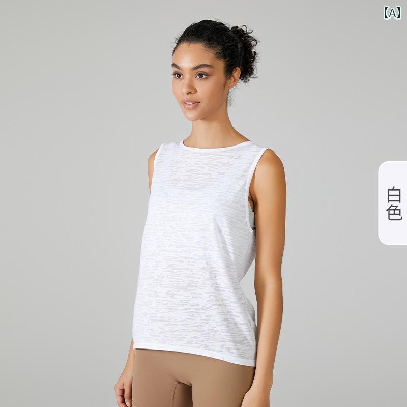 ヨガウェア レディース ノースリーブ タンクトップ 吸湿速乾 スポーツウェア ランニング フィットネス トレーニング トップス 裸感焼花 ポリエステル 無地 ホワイト ブラック グリーン ピンク パープル ネイビー ブルー レッド 春夏 秋冬