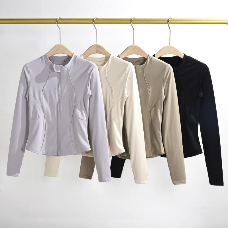 ヨガウェア レディース アウター 秋冬 スポーツウェア トップス ラウンドネック スリム 速乾 長袖 ジッ..