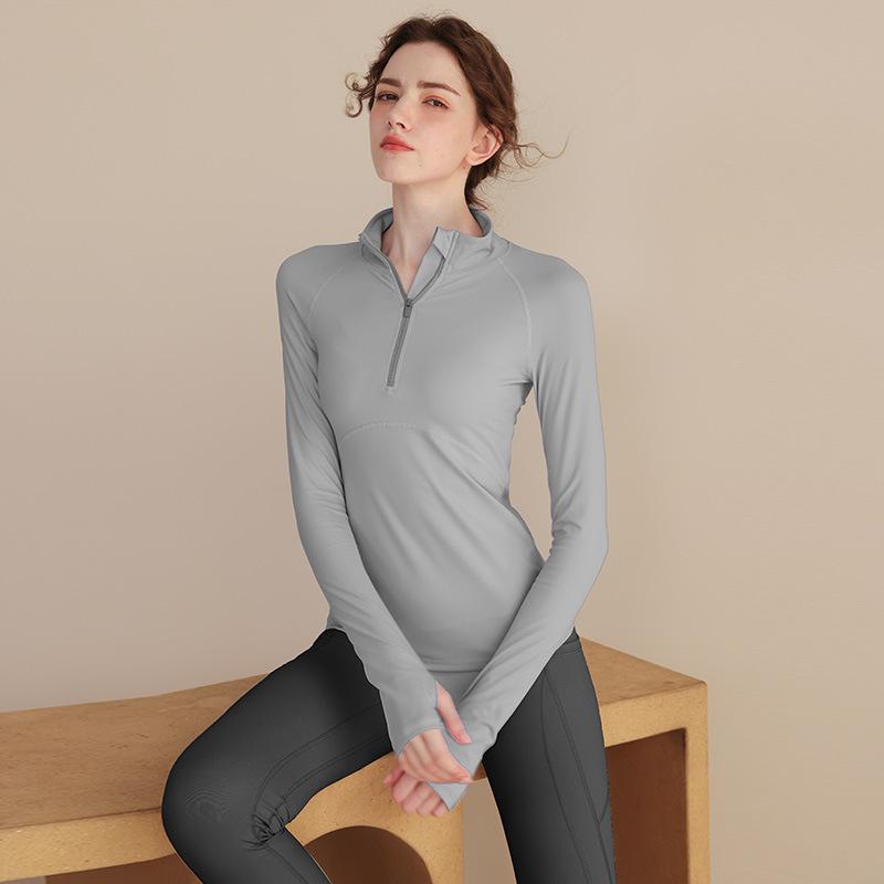 ヨガウェア レディース 秋冬 ハイネック ジップアップ 長袖 細見え ウェア トップス スポーツウェア トレーニングウェア 速乾 女性用 ブラック パープル ピンク グレー