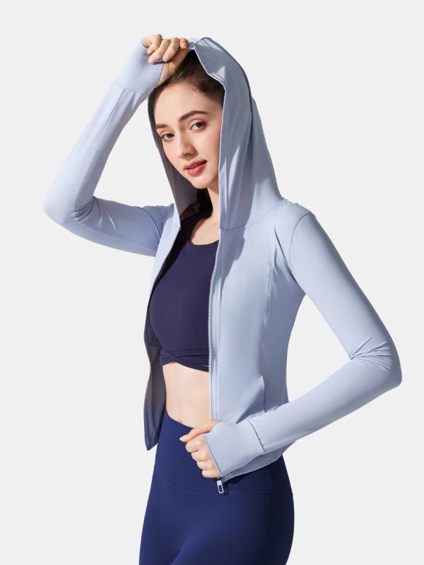 ヨガウェア レディース 長袖 ジップアップ パーカー フード付き 接触冷感 吸湿速乾 スリム ランニング スポーツ トレーニング ウェア 運動着 日焼け防止 春夏