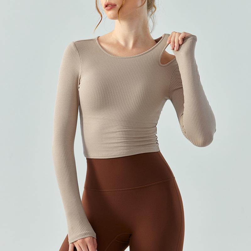 ヨガウェア レディース 長袖 秋冬 胸パッド付き スリムフィット トレーニングウェア トップス カットソ..