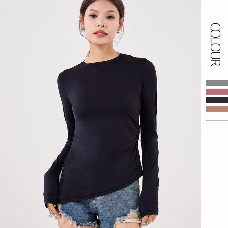 ヨガウェア レディース ラウンドネック トップス 長袖 スリムフィット スポーツ トレーニング フィット..