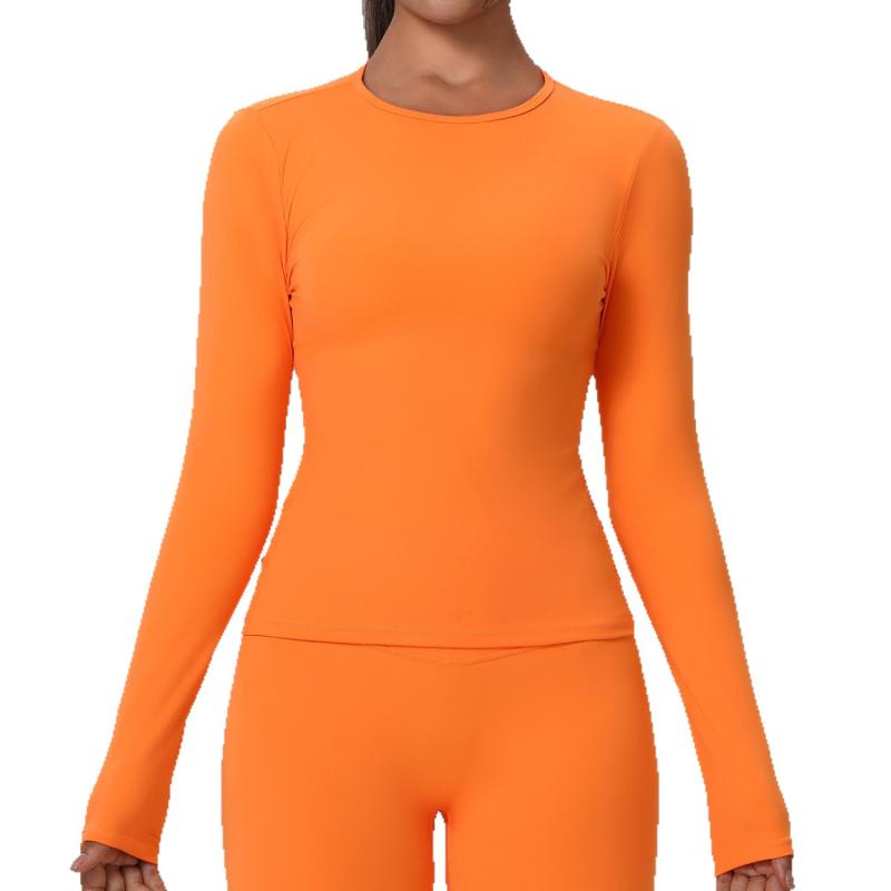 ヨガウェア レディース Tシャツ 長袖 丸首 速乾性 スポーツウェア ランニング トレーニング フィットネス 伸縮性 通気性 吸湿性 ブラック ピンク系 グレー オレンジ チョコレート